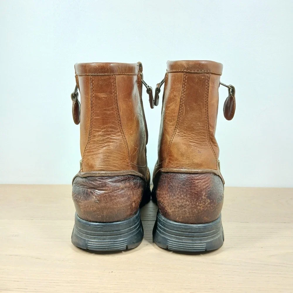 Polo Sport Ralph Lauren Boots Mens 9.5 Brown Leather Vintage Moto Workwear